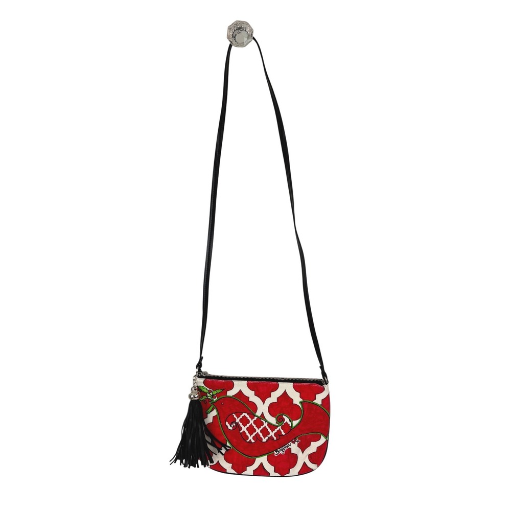 Brighton Love Dove Holiday Canvas Crossbody Bag Tassel Charm Holiday Festive